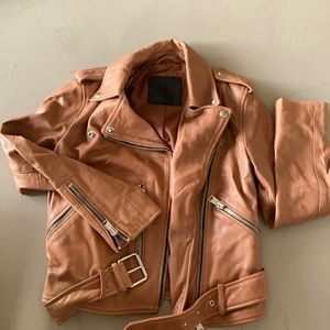 ALL SAINTS BALFERN dusty pink leather biker jacket
